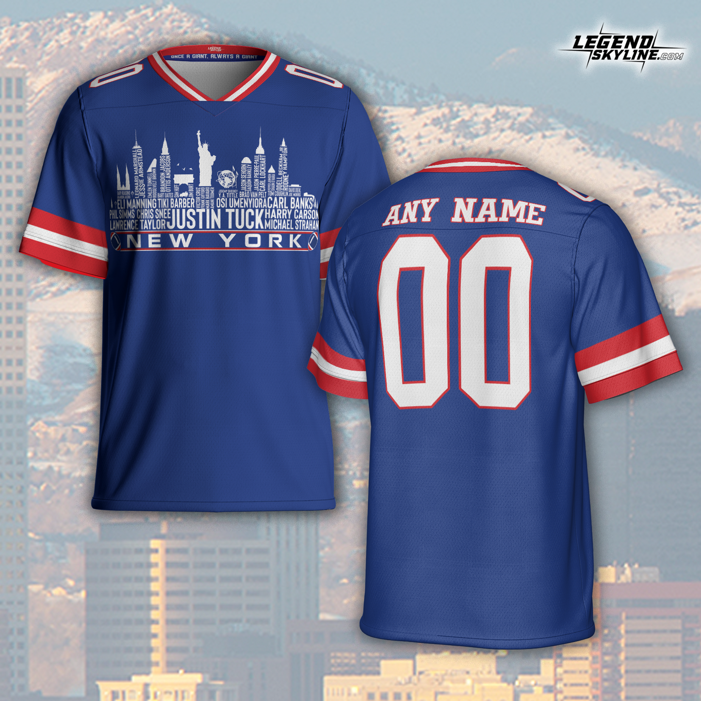 New York Jersey Custom Football Greatest Of All Time Team Legends New York City Skyline Jersey Shirt Personalized Embroidery Name Number