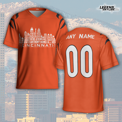 Cincinnati Jersey Custom Football Greatest Of All Time Team Legends Cincinnati  City Skyline Jersey Shirt, Personalized Embroidery Name Number