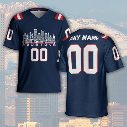 New England Jersey Custom Football Greatest Of All Time Team Legends Boston City Skyline Jersey Shirt Personalized Embroidery Name Number