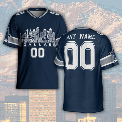 Dallas Custom Football Jersey Greatest Of All Time Team Legends Dallas City Skyline Shirt Personalized Embroidery Name Number