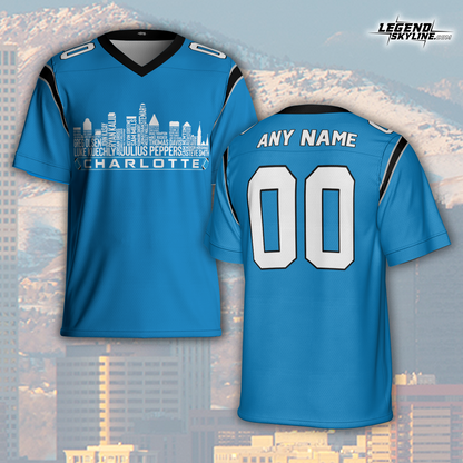Carolina Jersey Custom Football Greatest Of All Time Team Legends Charlotte City Skyline Jersey Shirt, Personalized Embroidery Name Number