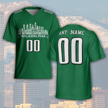 Philadelphia Custom Football Jersey Greatest Of All Time Team Legends Philadelphia City Skyline Shirt Personalized Embroidery Name Number