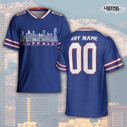 Buffalo Jersey Custom Football Greatest Of All Time Team Legends Buffalo City Skyline Jersey Shirt, Personalized Embroidery Name Number