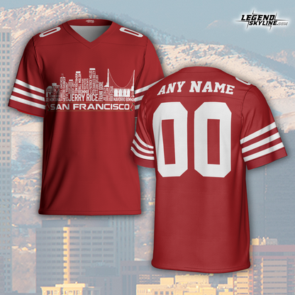 San Francisco Custom Football Jersey Greatest Of All Time Team Legends San Francisco City Skyline Shirt Personalized Embroidery Name Number