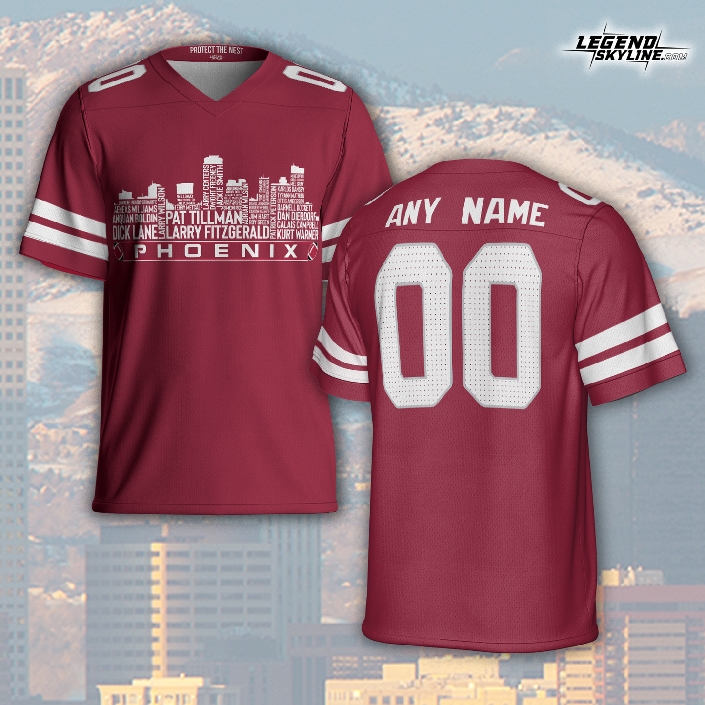 Arizona Custom Football Jersey Greatest Of All Time Team Legends Arizona City Skyline Shirt Personalized Embroidery Name Number