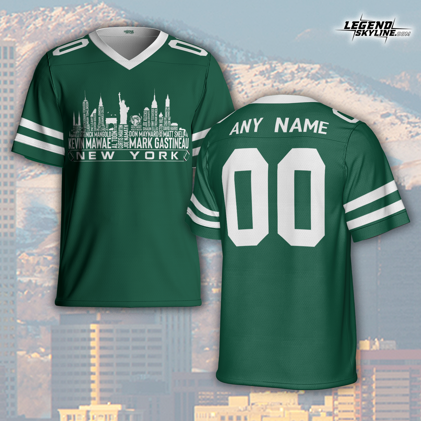 New York Jersey Custom Football Greatest Of All Time Team Legends New York City Skyline Jersey Shirt Personalized Embroidery Name Number