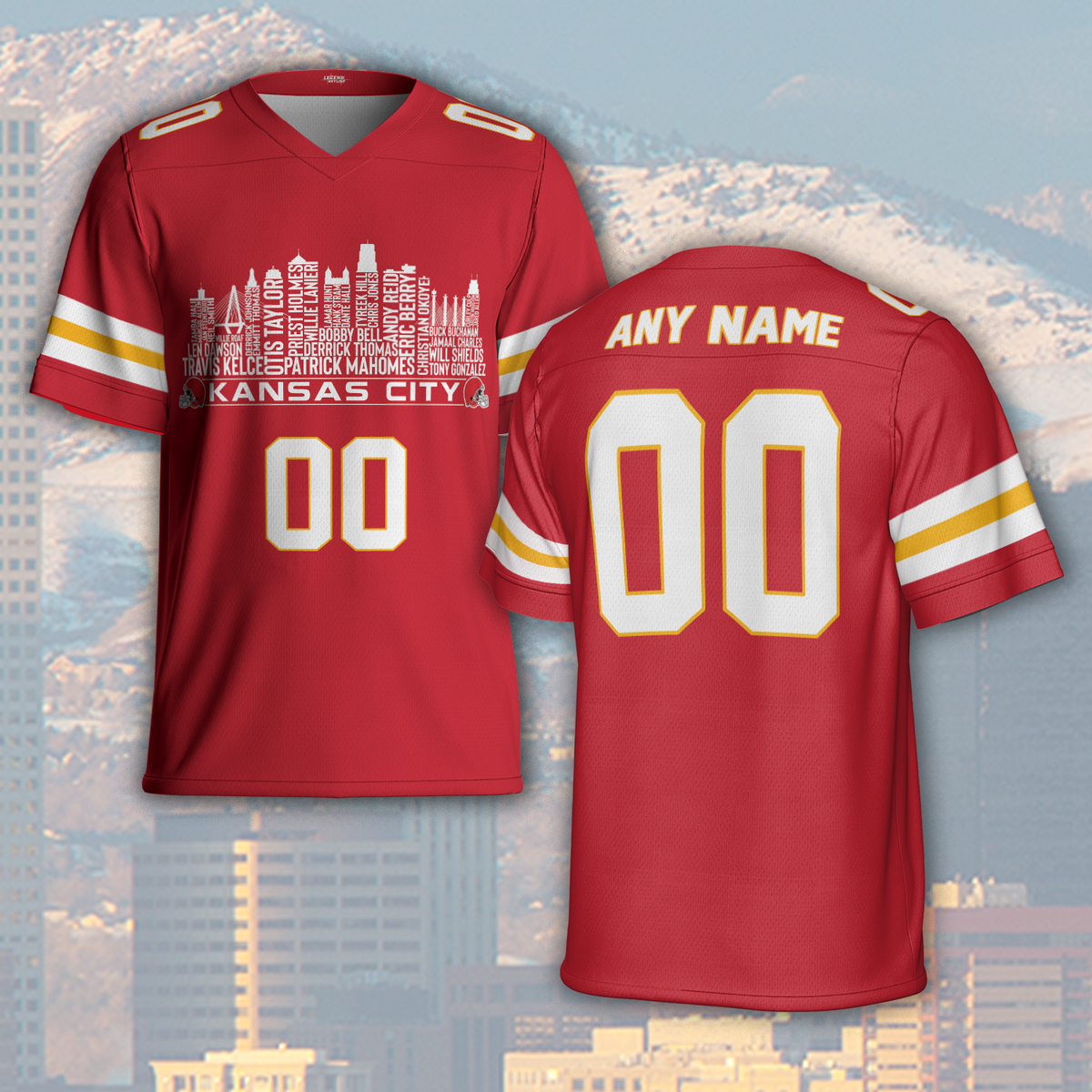 Kansas Jersey Custom Football Greatest Of All Time Team Legends Kansas City Skyline Jersey Shirt Personalized Embroidery Name Number