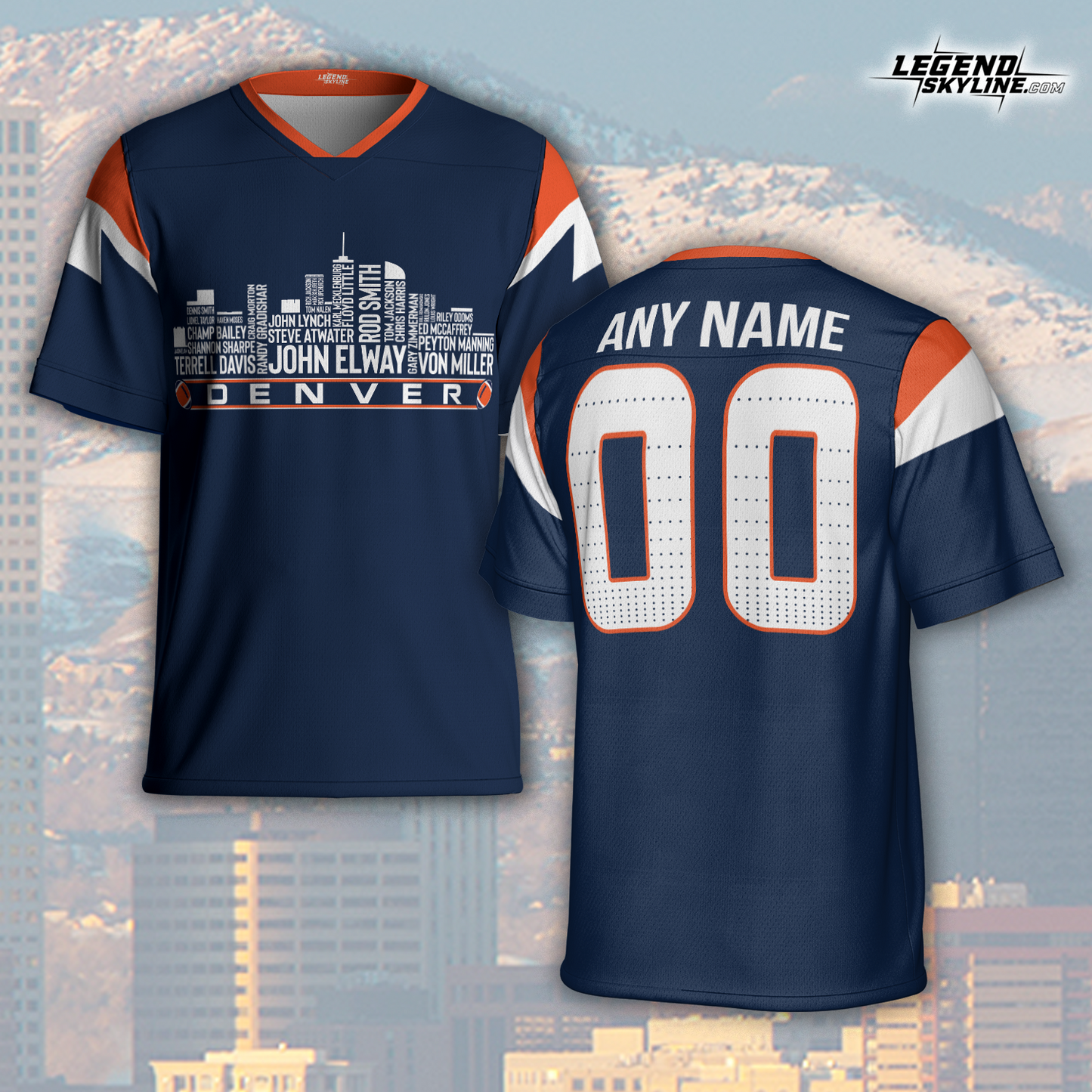 Denver Custom Football Jersey Greatest Of All Time Team Legends Denver City Skyline Shirt Personalized Embroidery Name Number