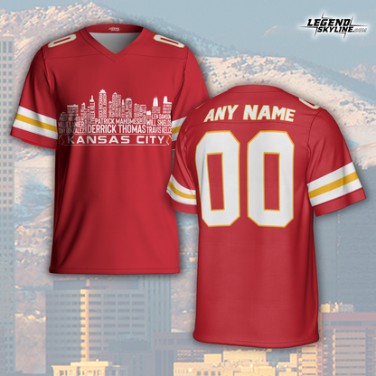 Kansas Jersey Custom Football Greatest Of All Time Team Legends Kansas City Skyline Jersey Shirt, Personalized Embroidery Name Number