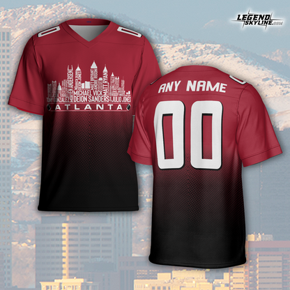 Atlanta Jersey Custom Football Greatest Of All Time Team Legends Atlanta City Skyline Jersey Shirt, Personalized Embroidery Name Number