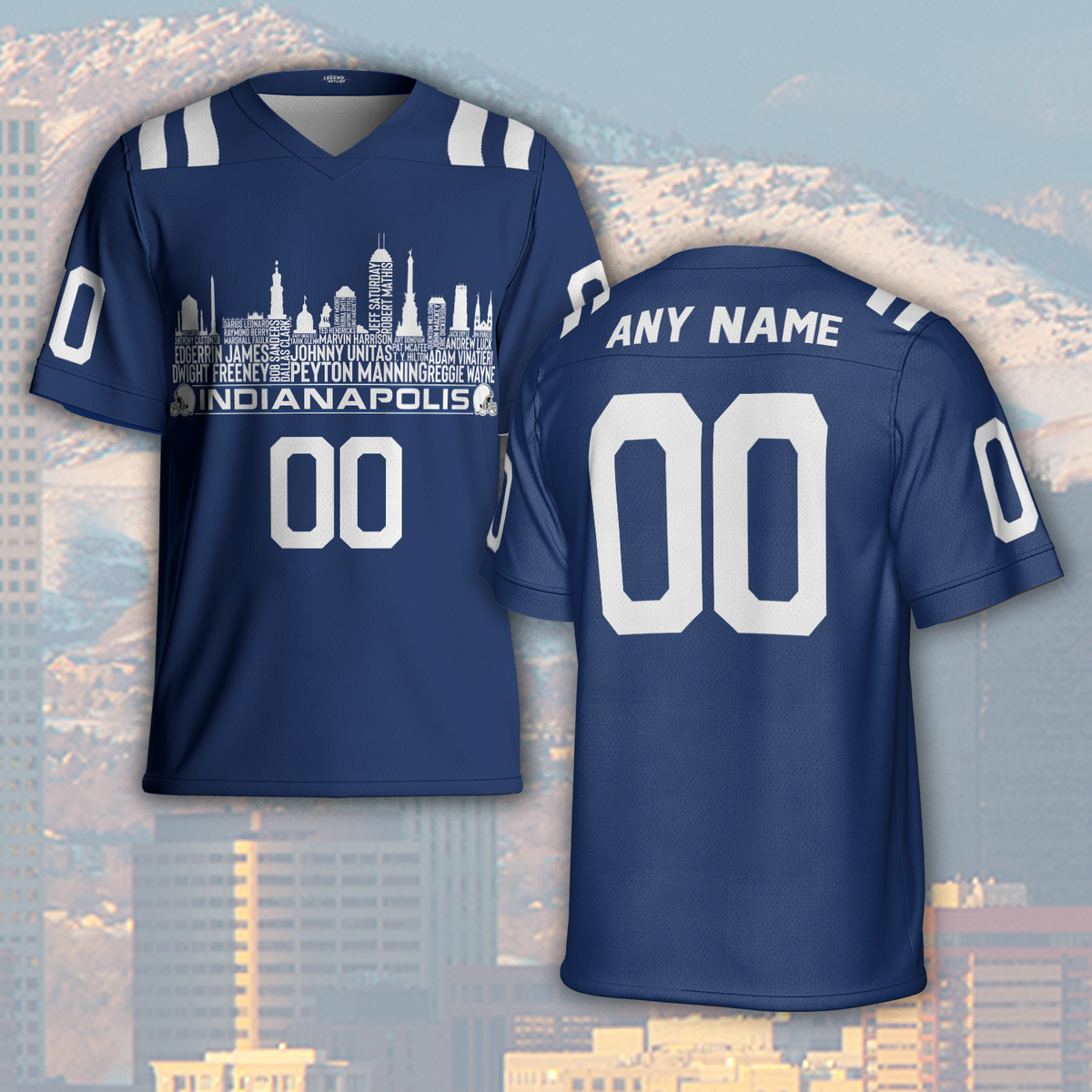 Indianapolis Jersey Custom Football Greatest Of All Time Team Legends Indianapolis City Skyline Jersey Shirt Personalized Embroidery Name Number