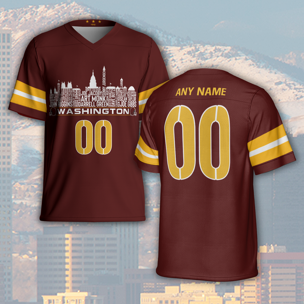 Washington Jersey Custom Football Greatest Of All Time Team Legends Washington D.C Skyline Jersey Shirt Personalized Embroidery Name Number