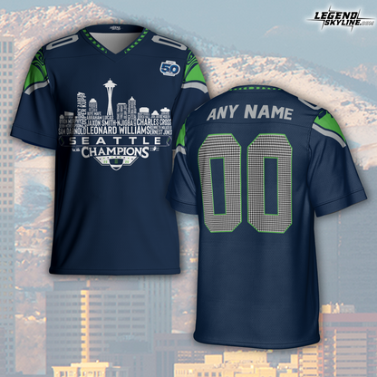 Seattle Custom Jersey Champions LX Football 2026 Bowl Dream Team Seattle Skyline Personalized Embroidery Name Number