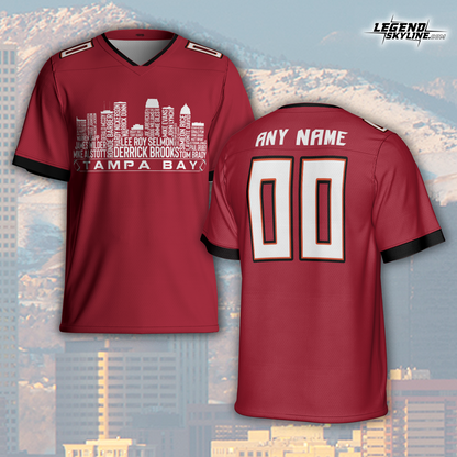 Tampa Bay Custom Football Greatest Of All Time Team Legends Tampa Bay City Skyline Jersey Shirt, Personalized Embroidery Name Number
