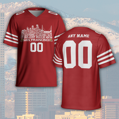 San Francisco Custom Football Jersey Greatest Of All Time Team Legends San Francisco City Skyline Shirt Personalized Embroidery Name Number