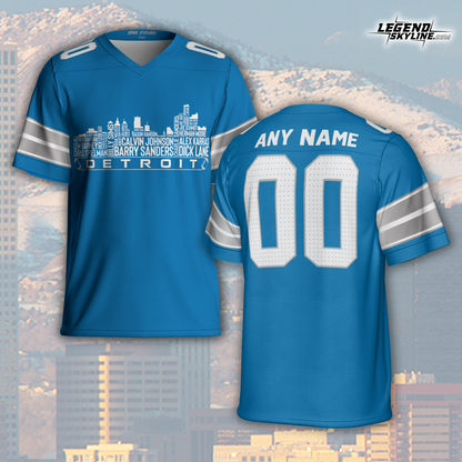 Detroit Jersey Custom Football Greatest Of All Time Team Legends Detroit City Skyline Jersey Shirt, Personalized Embroidery Name Number