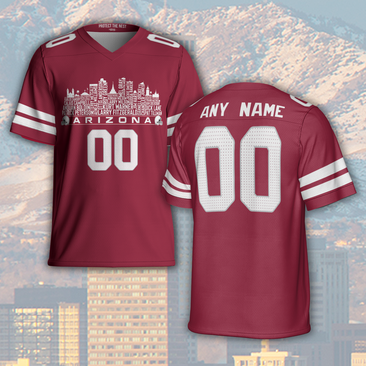 Arizona Custom Football Jersey Greatest Of All Time Team Legends Arizona City Skyline Shirt Personalized Embroidery Name Number