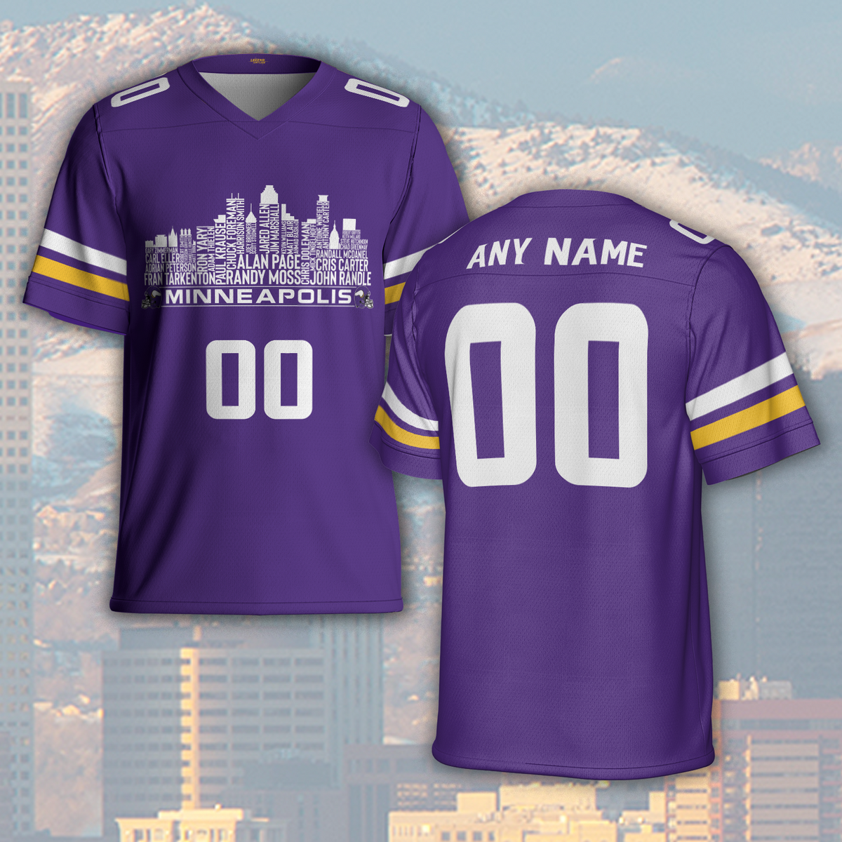 Minnesota Jersey Custom Football Greatest Of All Time Team Legends Minnesota City Skyline Jersey Shirt Personalized Embroidery Name Number