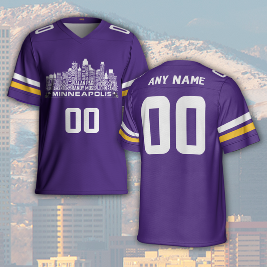 Minnesota Jersey Custom Football Greatest Of All Time Team Legends Minnesota City Skyline Jersey Shirt Personalized Embroidery Name Number