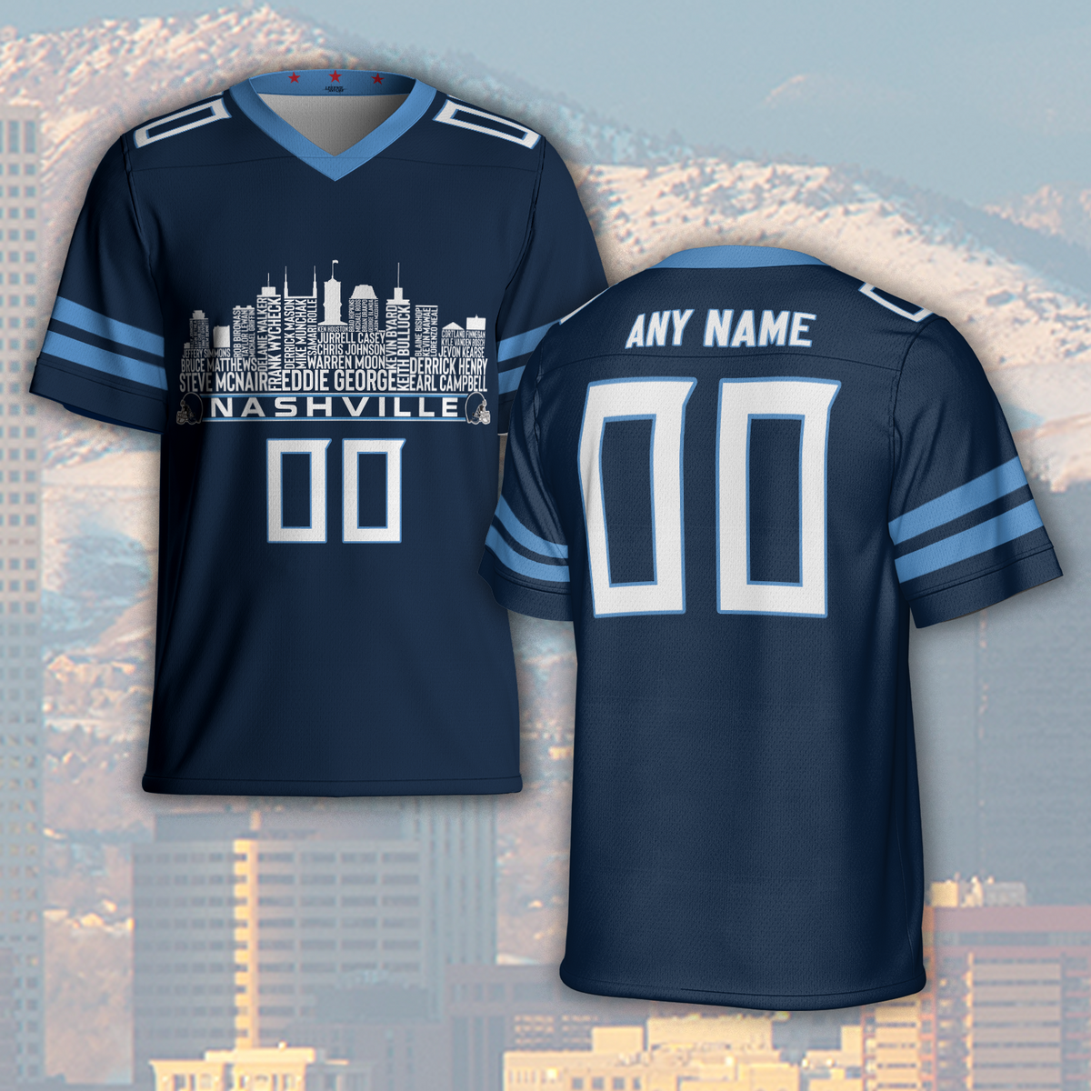 Tennessee Custom Football Jersey Greatest Of All Time Team Legends Tennessee City Skyline Shirt Personalized Embroidery Name Number