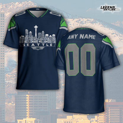 Seattle Football Jersey Custom Legacy Roster 2025 Seattle City Skyline Personalized Embroidery Name Number Shirts