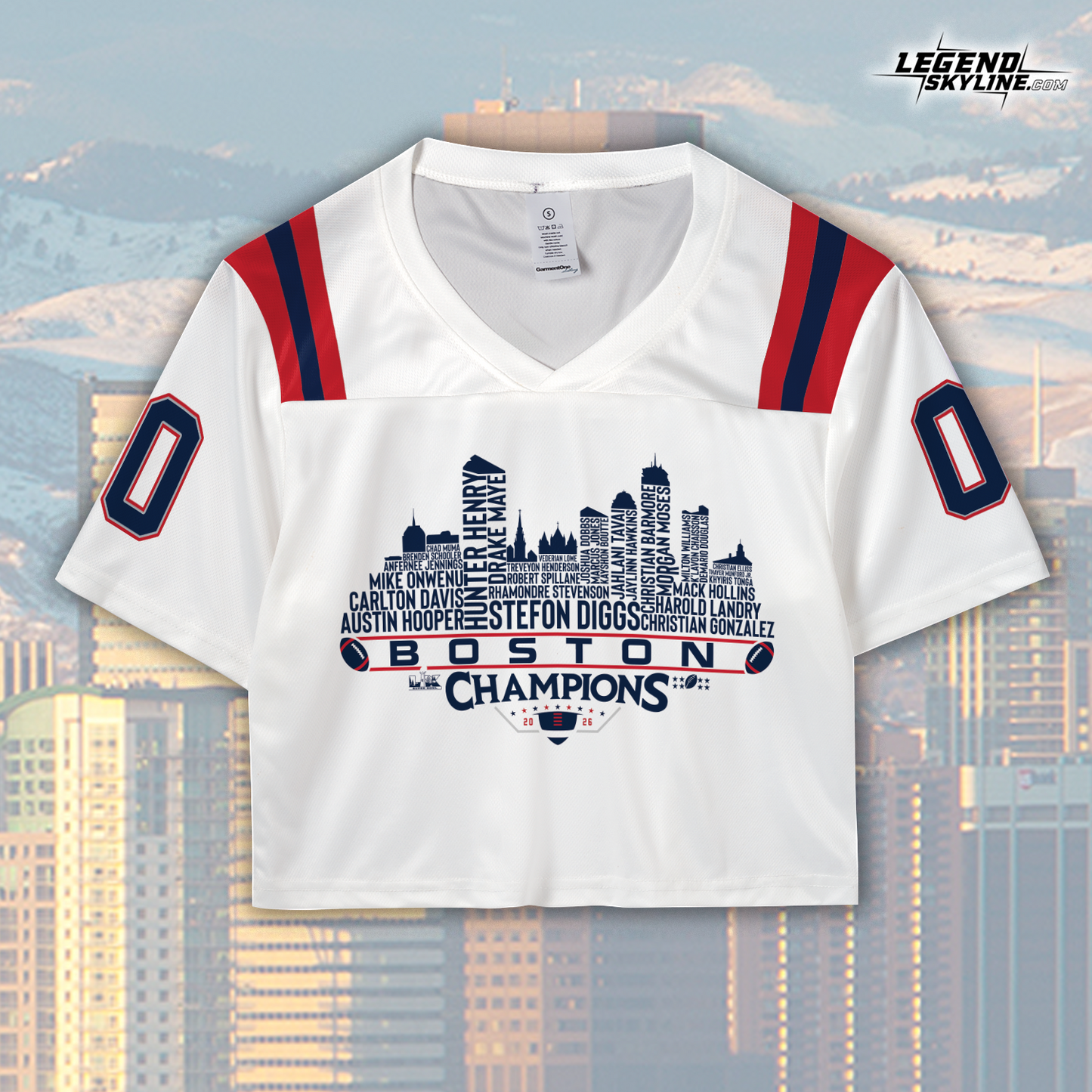 New England Custom Jersey Champions LX Football 2026 Bowl Dream Team Boston Skyline Personalized Embroidery Name Number