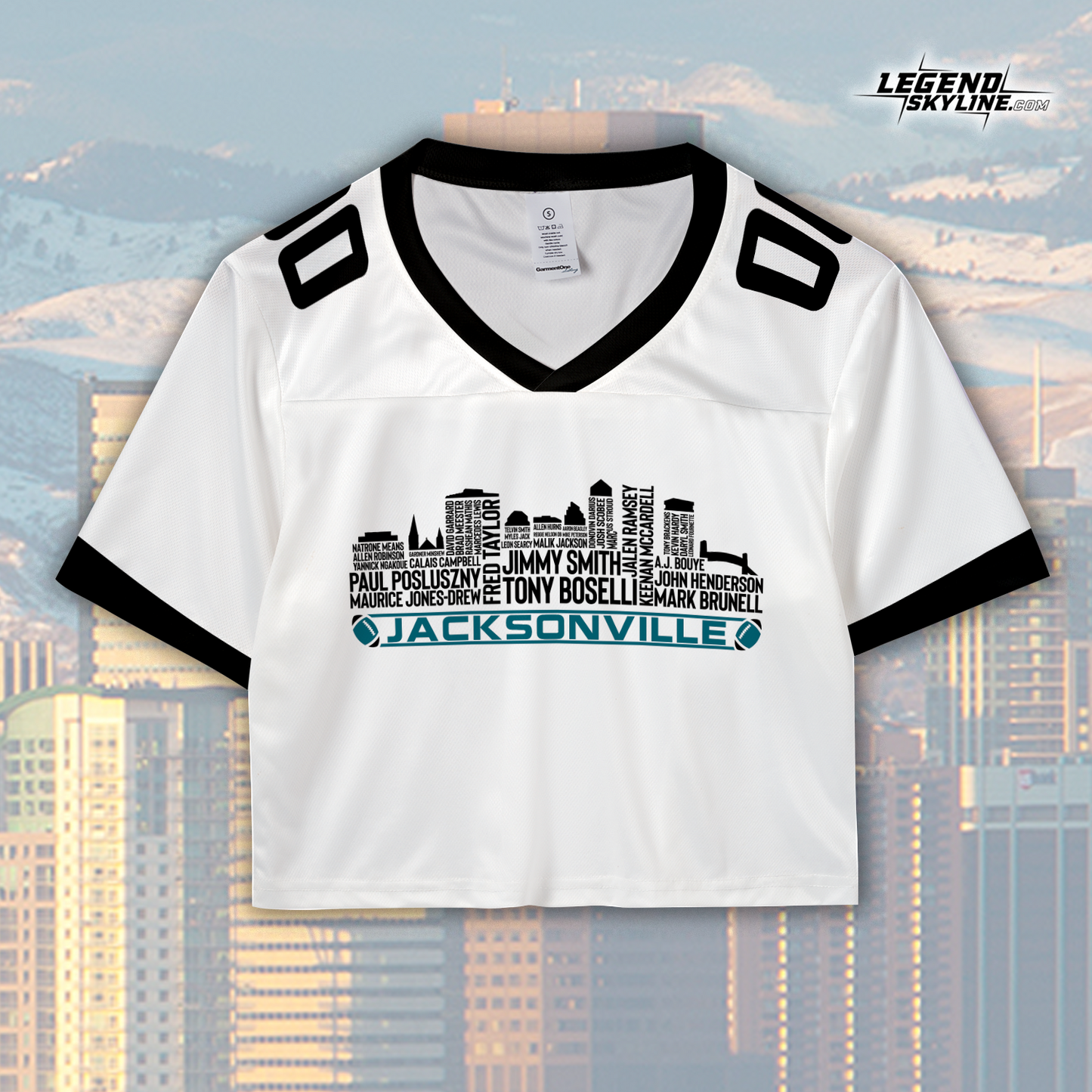 Jacksonville Jersey Custom Football Greatest Of All Time Team Legends Jacksonville City Skyline Jersey Shirt, Personalized Embroidery Name Number