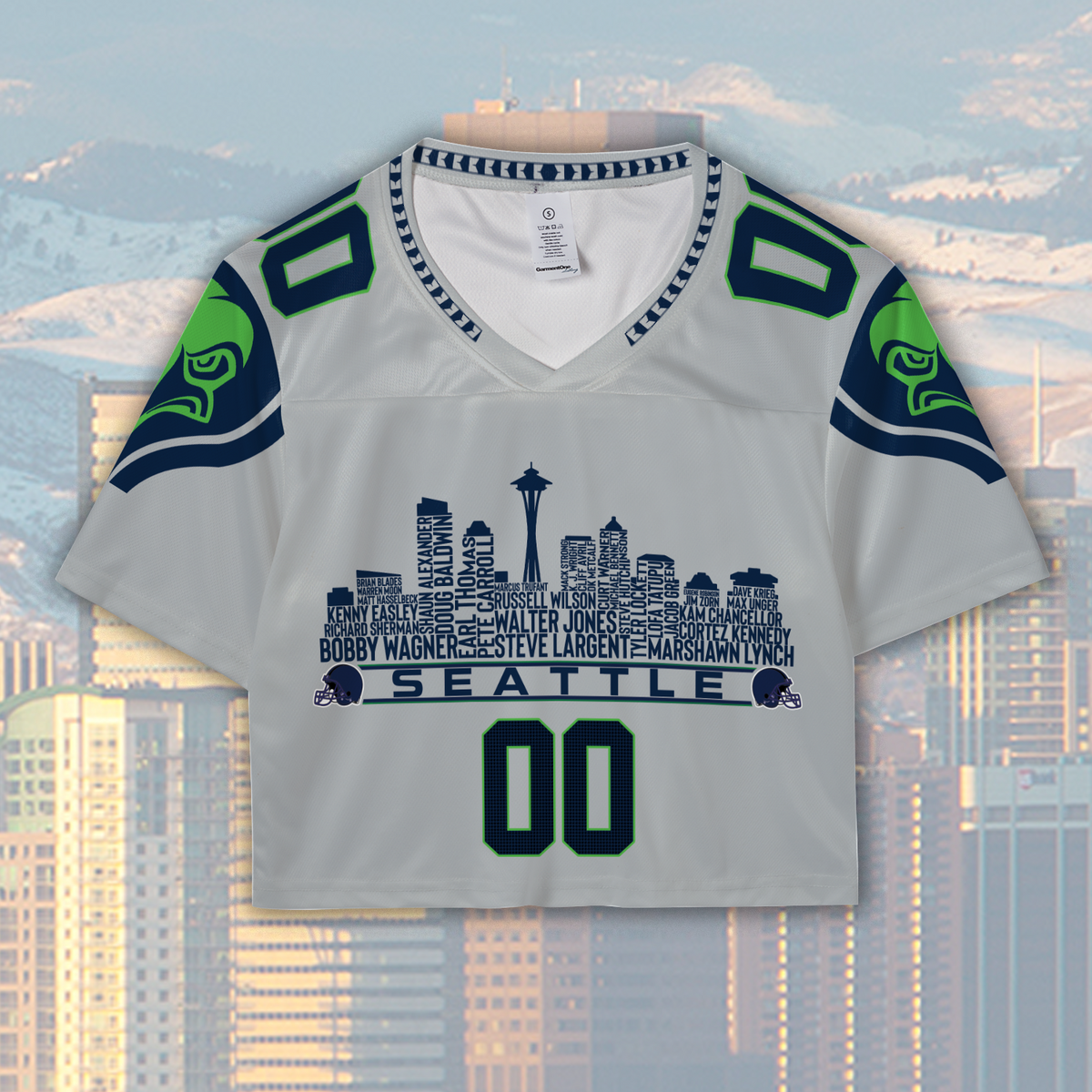 Seattle Custom Football Jersey Greatest Of All Time Team Legends Seattle City Skyline Shirt Personalized Embroidery Name Number