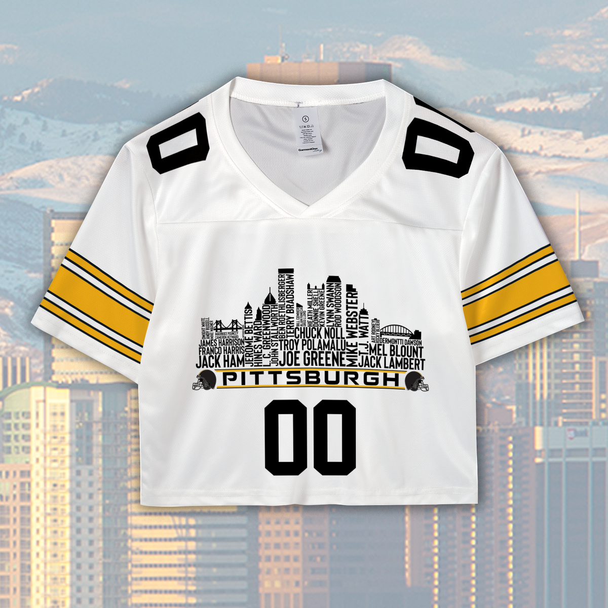 Pittsburgh Custom Football Jersey Greatest Of All Time Team Legends Pittsburgh City Skyline Shirt Personalized Embroidery Name Number
