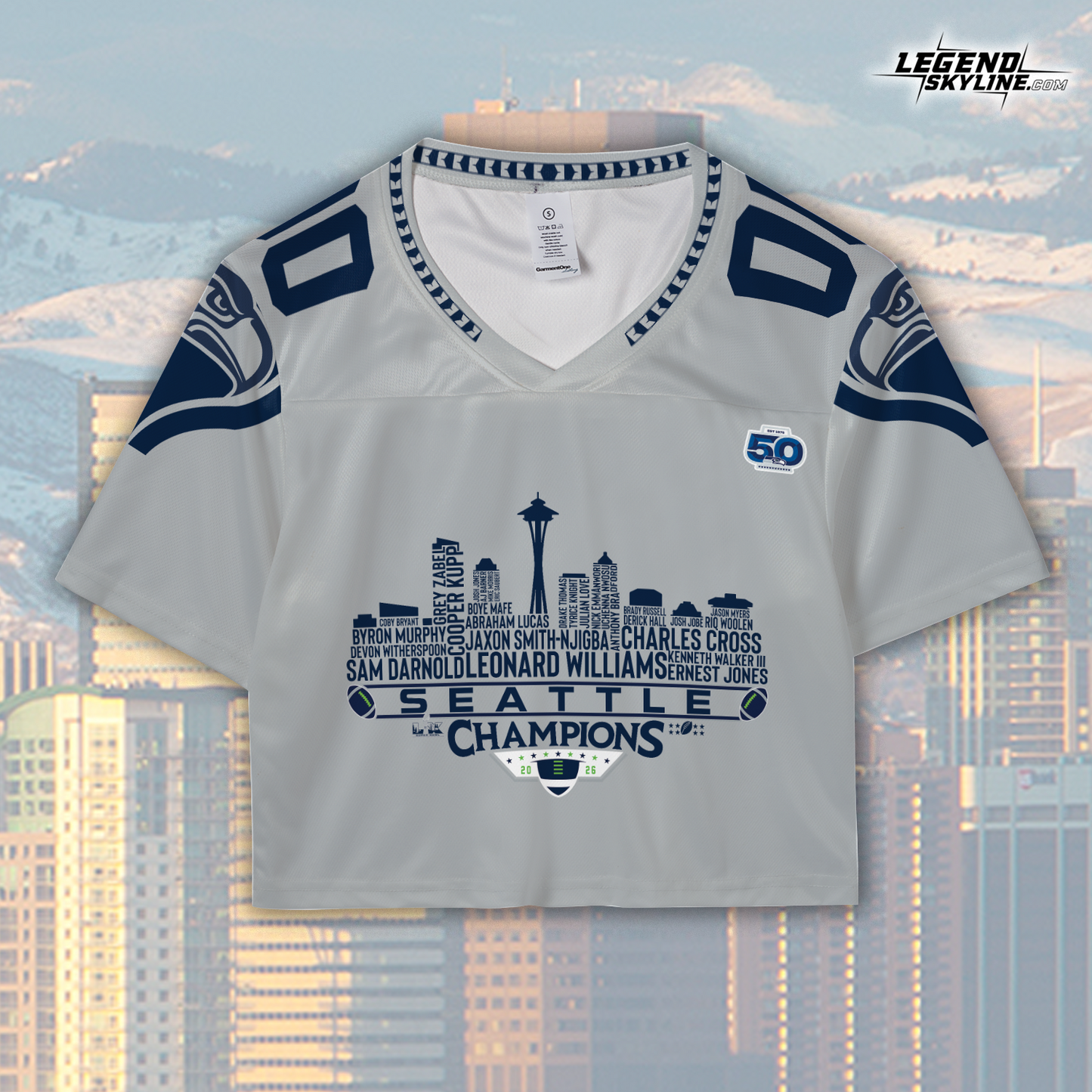 Seattle Custom Jersey Champions LX Football 2026 Bowl Dream Team Seattle Skyline Personalized Embroidery Name Number