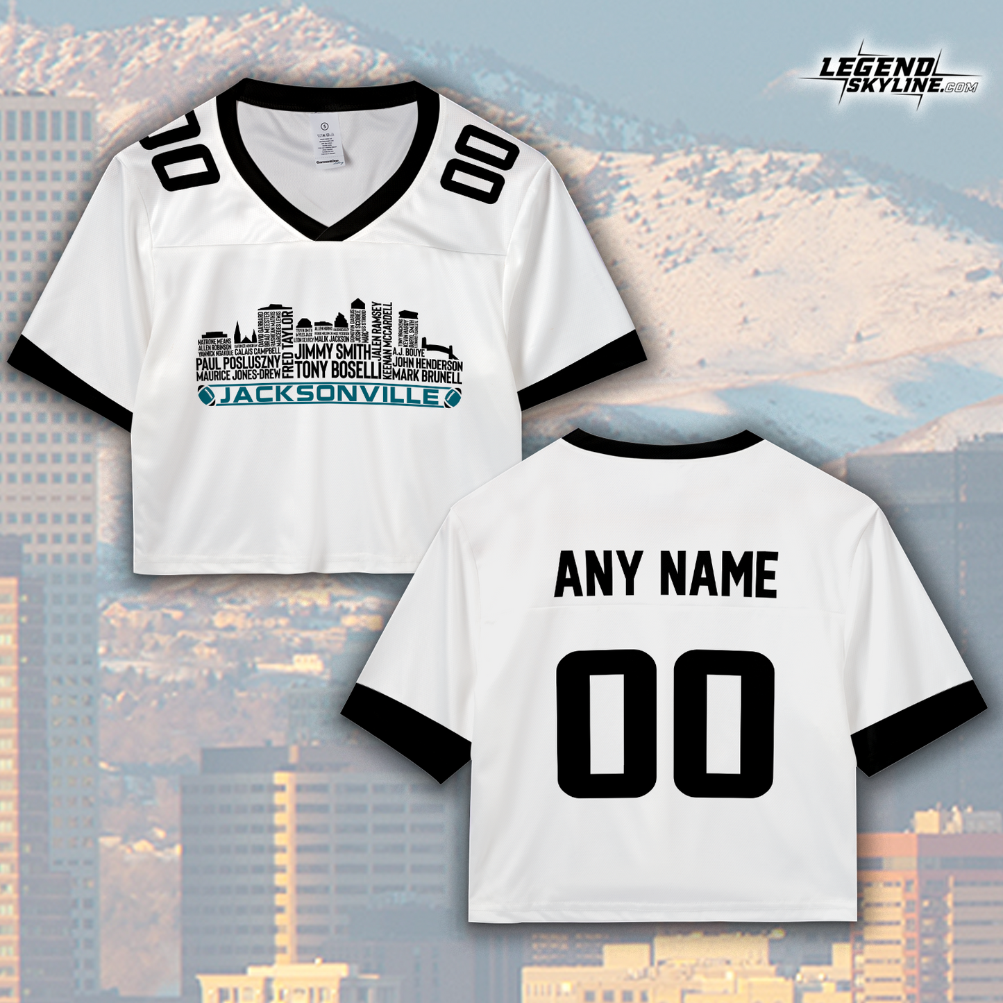 Jacksonville Jersey Custom Football Greatest Of All Time Team Legends Jacksonville City Skyline Jersey Shirt, Personalized Embroidery Name Number