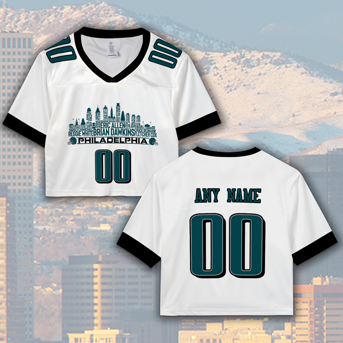 Philadelphia Custom Football Jersey Greatest Of All Time Team Legends Philadelphia City Skyline Shirt Personalized Embroidery Name Number