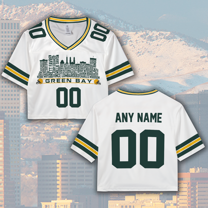 Green Bay Jersey Custom Football Greatest Of All Time Team Legends Green Bay City Skyline Jersey Shirt Personalized Embroidery Name NumberGreen Bay