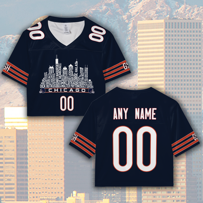 Chicago Jersey Custom Football Greatest Of All Time Team Legends Chicago City Skyline Jersey Shirt, Personalized Embroidery Name Number