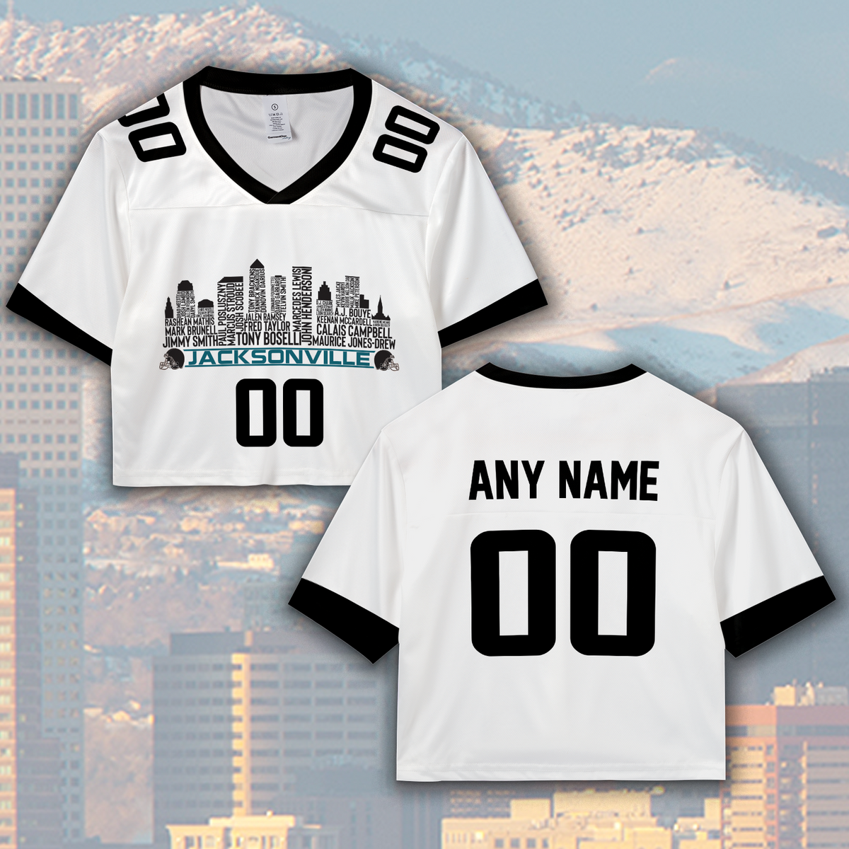 Jacksonville Jersey Custom Football Greatest Of All Time Team Legends Jacksonville City Skyline Jersey Shirt Personalized Embroidery Name Number