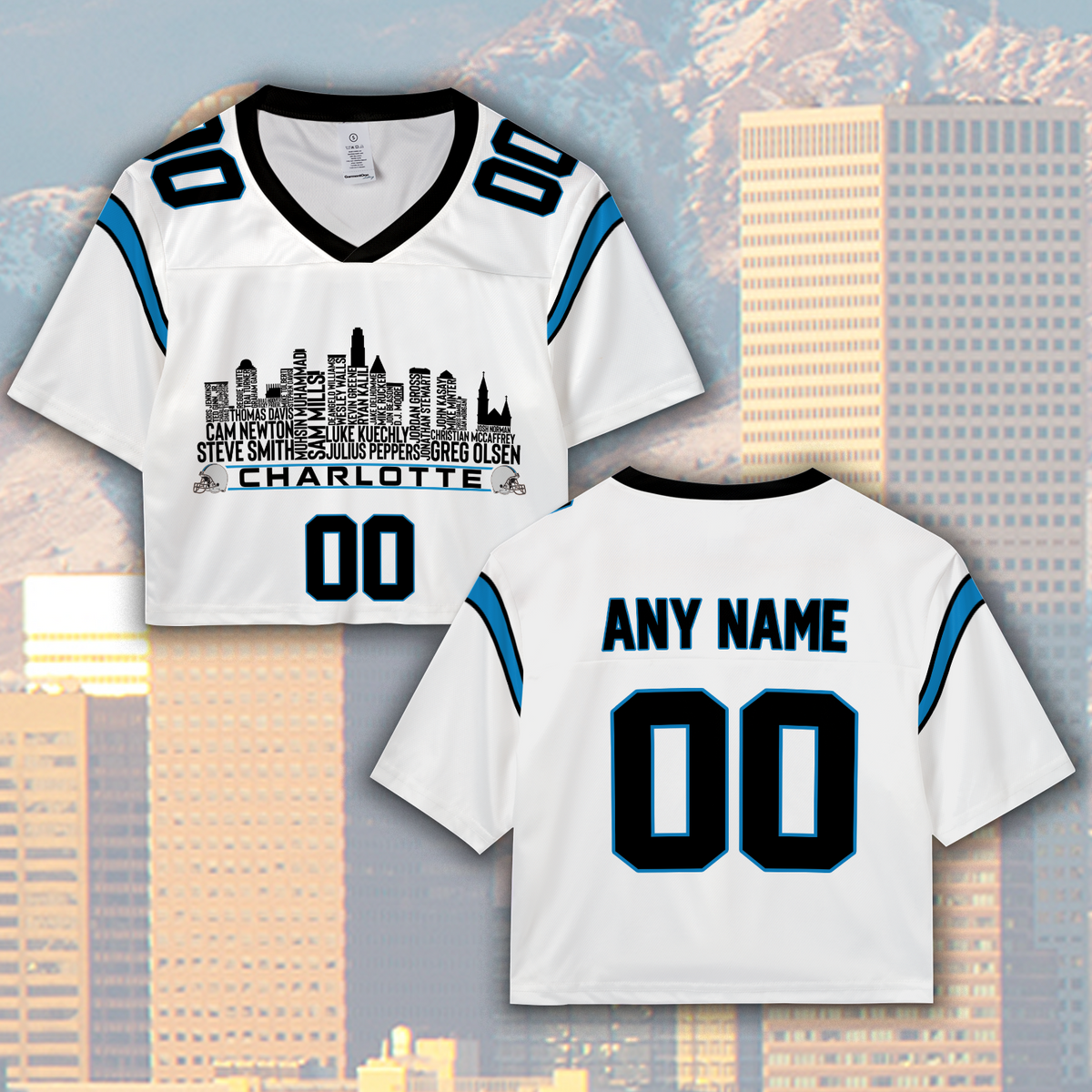 Carolina Jersey Custom Football Greatest Of All Time Team Legends Charlotte City Skyline Jersey Shirt Personalized Embroidery Name Number