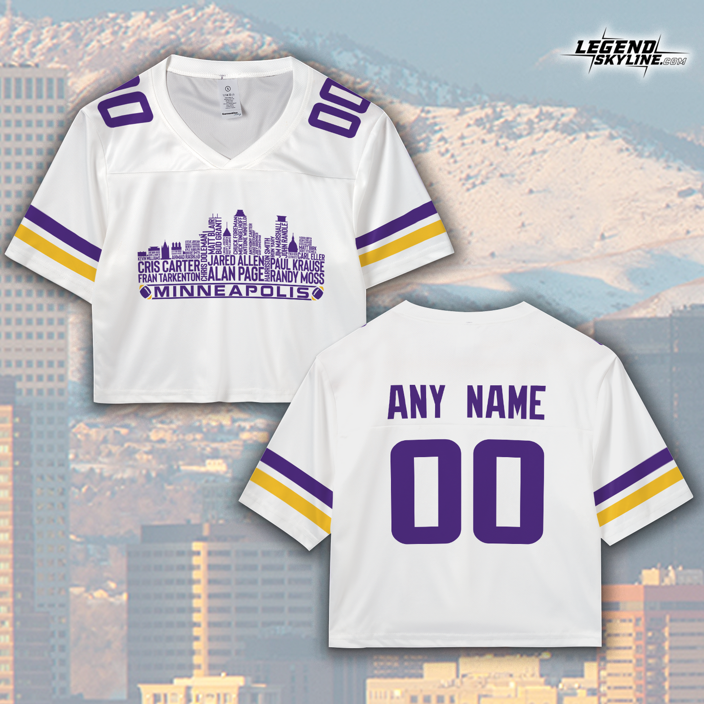 Minnesota Jersey Custom Football Greatest Of All Time Team Legends Minnesota City Skyline Jersey Shirt, Personalized Embroidery Name Number