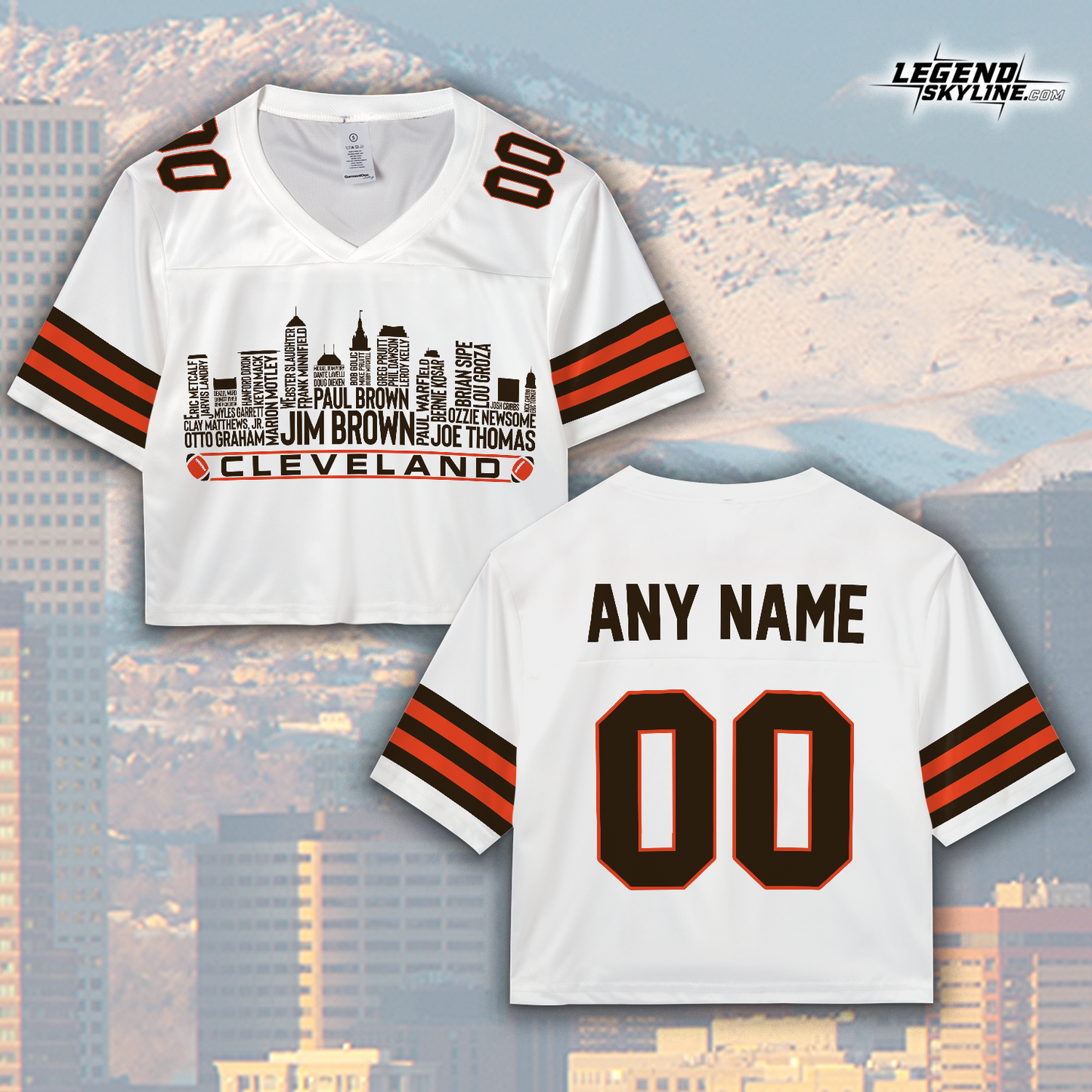 Cleveland Jersey Custom Football Greatest Of All Time Team Legends Cleveland City Skyline Jersey Shirt, Personalized Embroidery Name Number