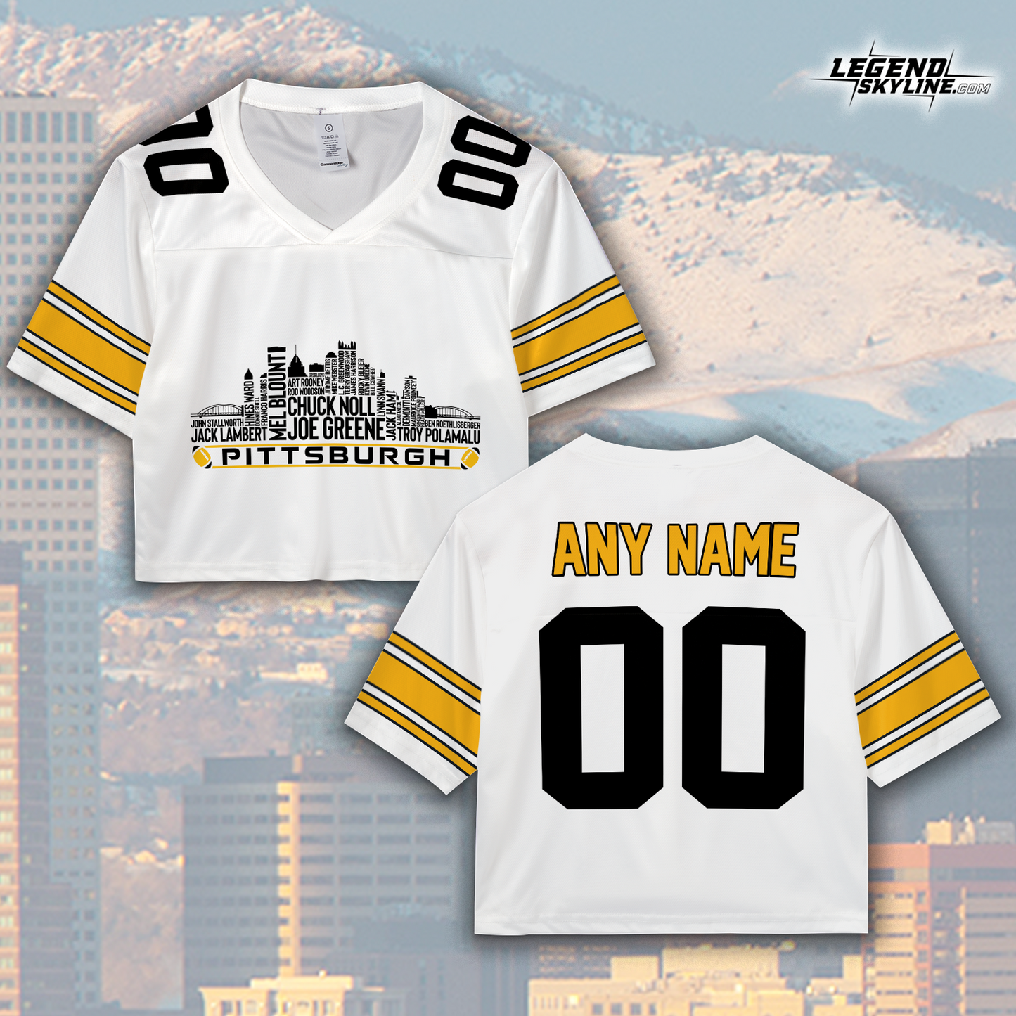 Pittsburgh Custom Football Jersey Greatest Of All Time Team Legends Pittsburgh City Skyline Shirt Personalized Embroidery Name Number