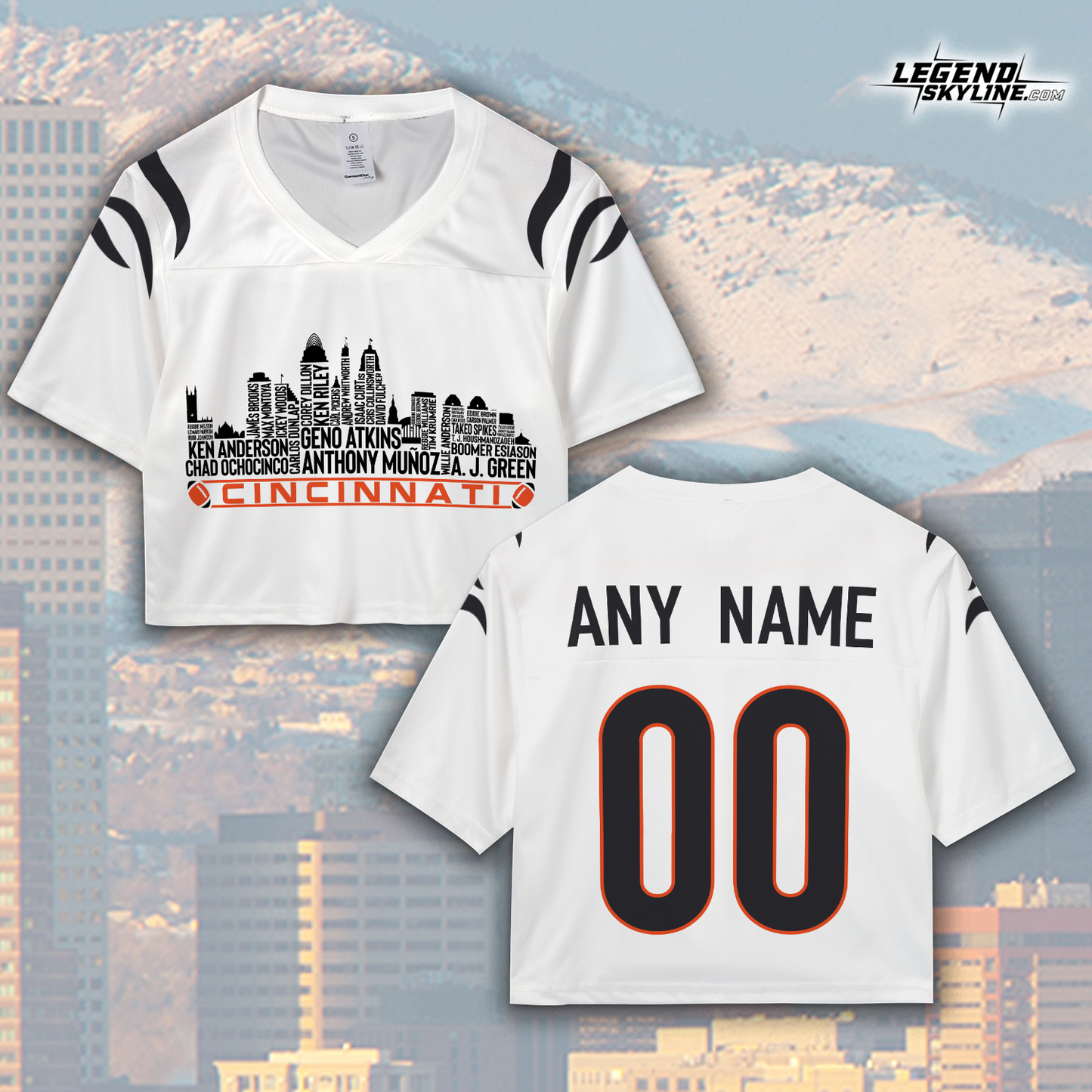 Cincinnati Jersey Custom Football Greatest Of All Time Team Legends Cincinnati  City Skyline Jersey Shirt, Personalized Embroidery Name Number