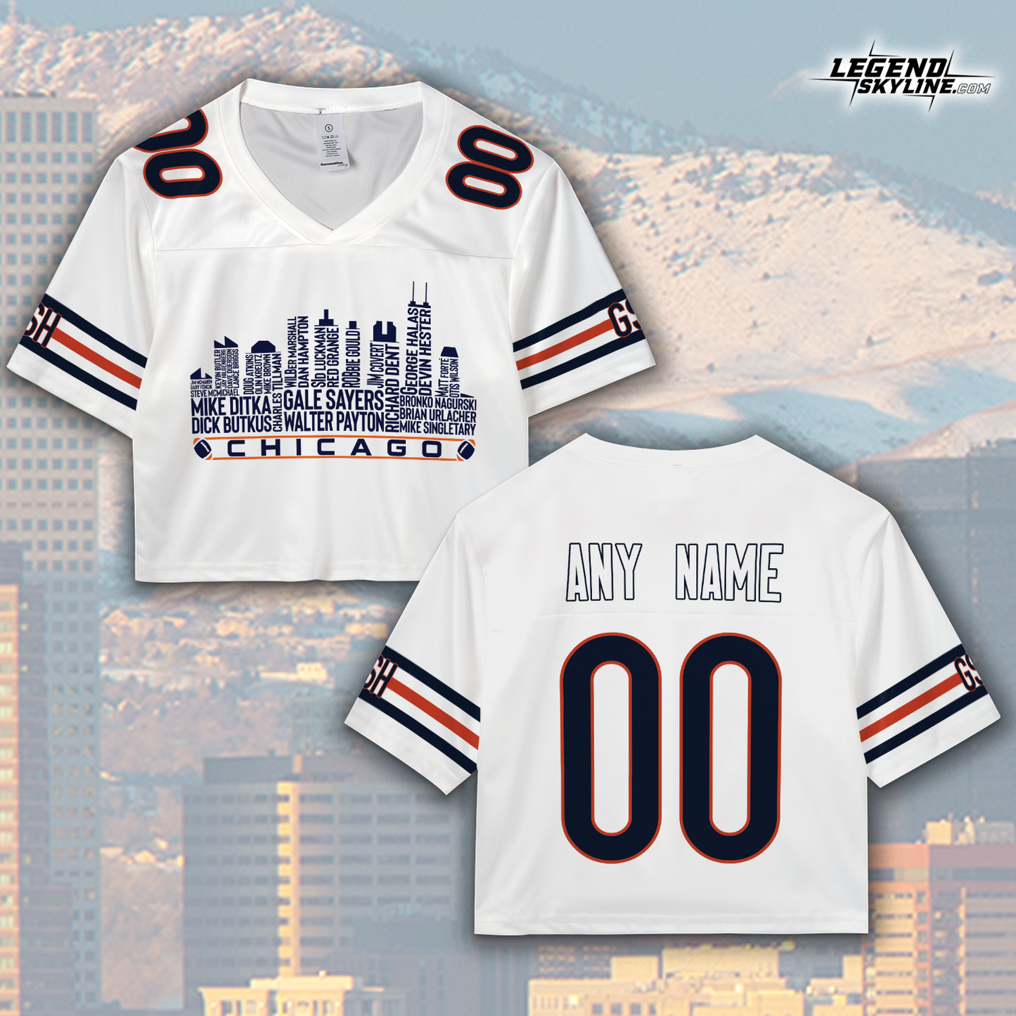 Chicago Jersey Custom Football Greatest Of All Time Team Legends Chicago City Skyline Jersey Shirt, Personalized Embroidery Name Number