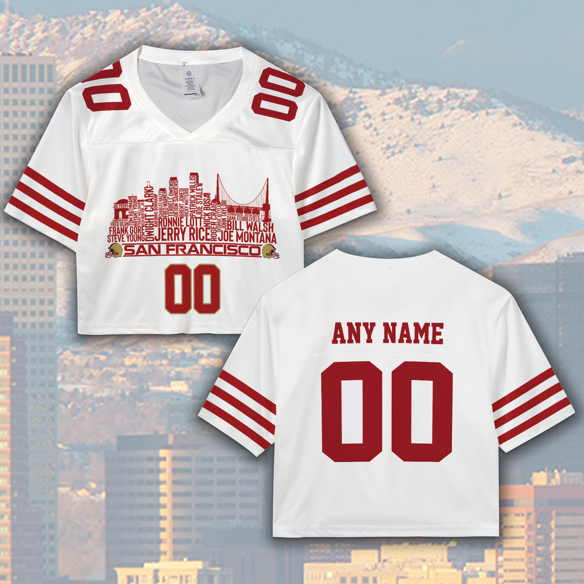 San Francisco Custom Football Jersey Greatest Of All Time Team Legends San Francisco City Skyline Shirt Personalized Embroidery Name Number