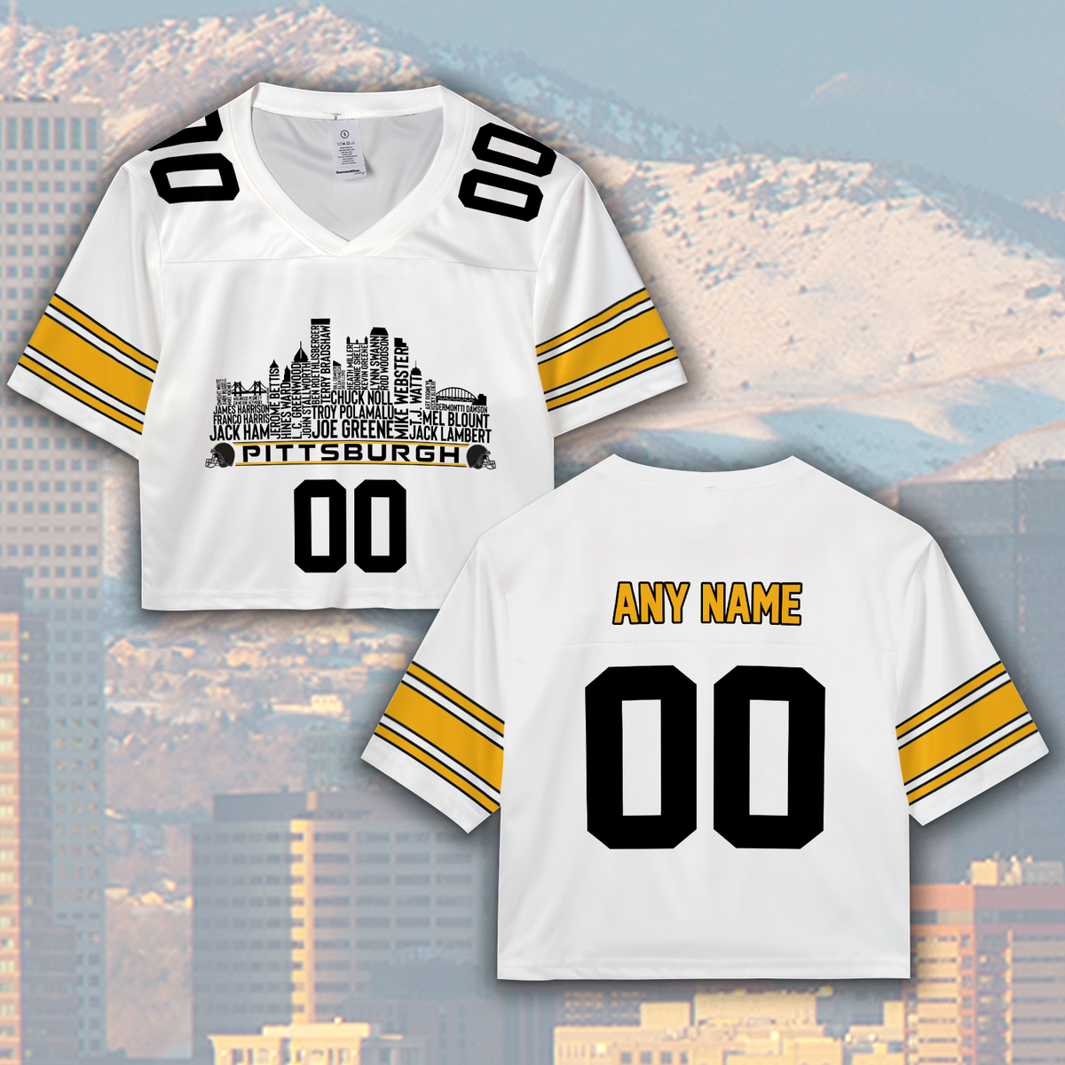 Pittsburgh Custom Football Jersey Greatest Of All Time Team Legends Pittsburgh City Skyline Shirt Personalized Embroidery Name Number