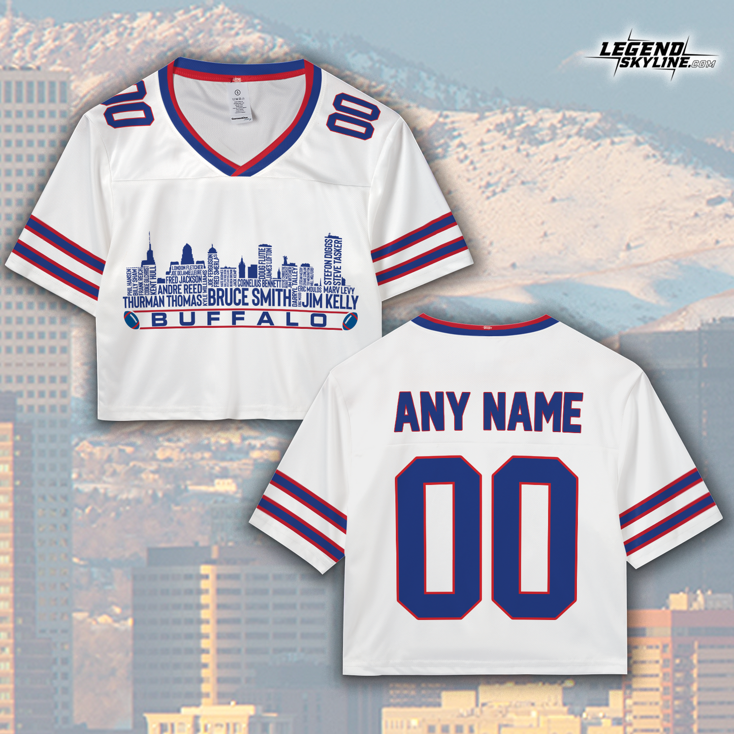 Buffalo Jersey Custom Football Greatest Of All Time Team Legends Buffalo City Skyline Jersey Shirt, Personalized Embroidery Name Number