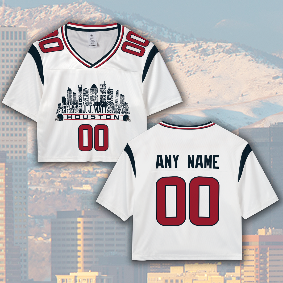 Houston Jersey Custom Football Greatest Of All Time Team Legends Houston City Skyline Jersey Shirt Personalized Embroidery Name Number