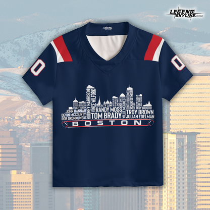New England Jersey Custom Football Greatest Of All Time Team Legends Boston City Skyline Jersey Shirt, Personalized Embroidery Name Number