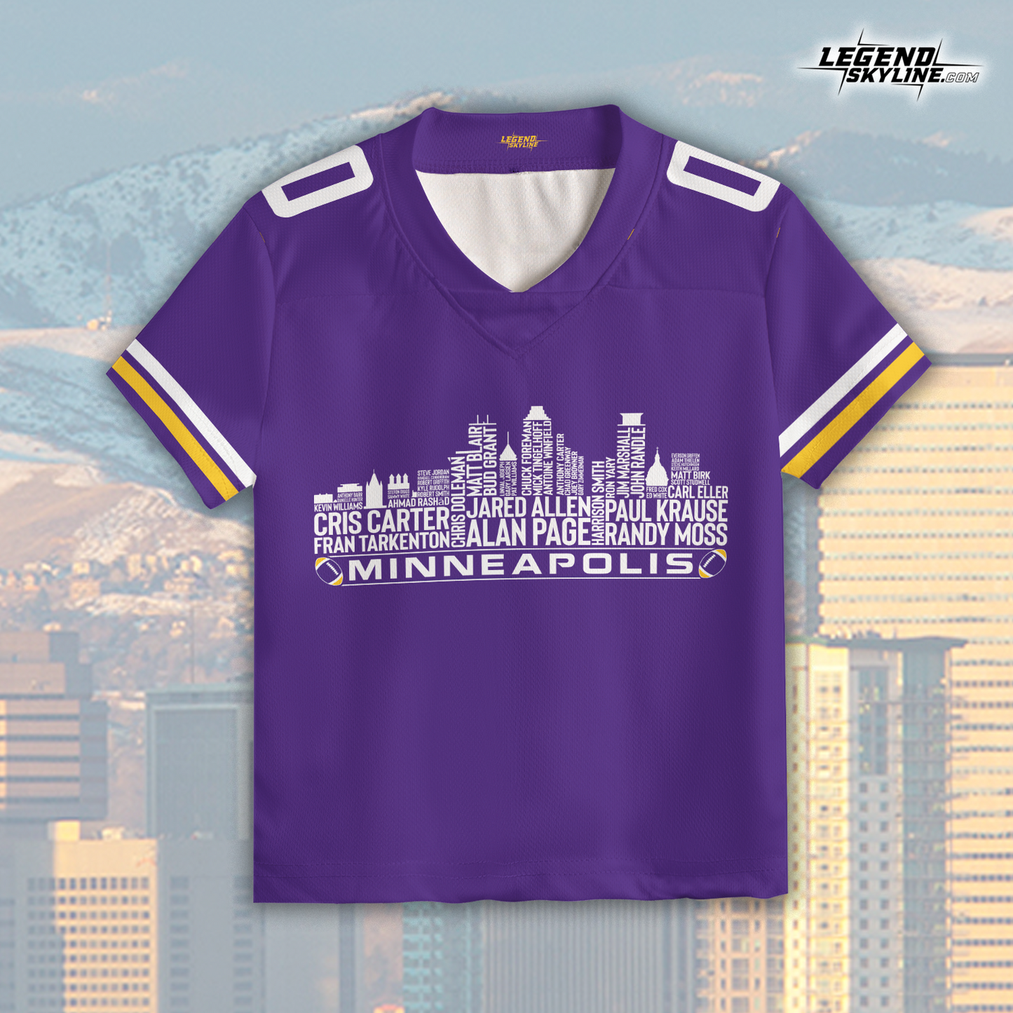 Minnesota Jersey Custom Football Greatest Of All Time Team Legends Minnesota City Skyline Jersey Shirt, Personalized Embroidery Name Number
