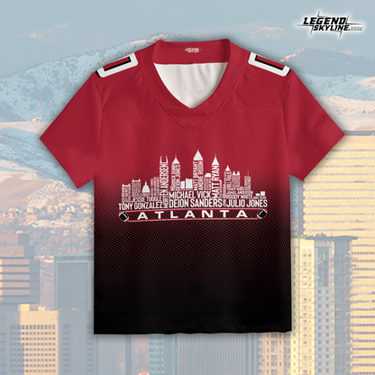 Atlanta Jersey Custom Football Greatest Of All Time Team Legends Atlanta City Skyline Jersey Shirt, Personalized Embroidery Name Number
