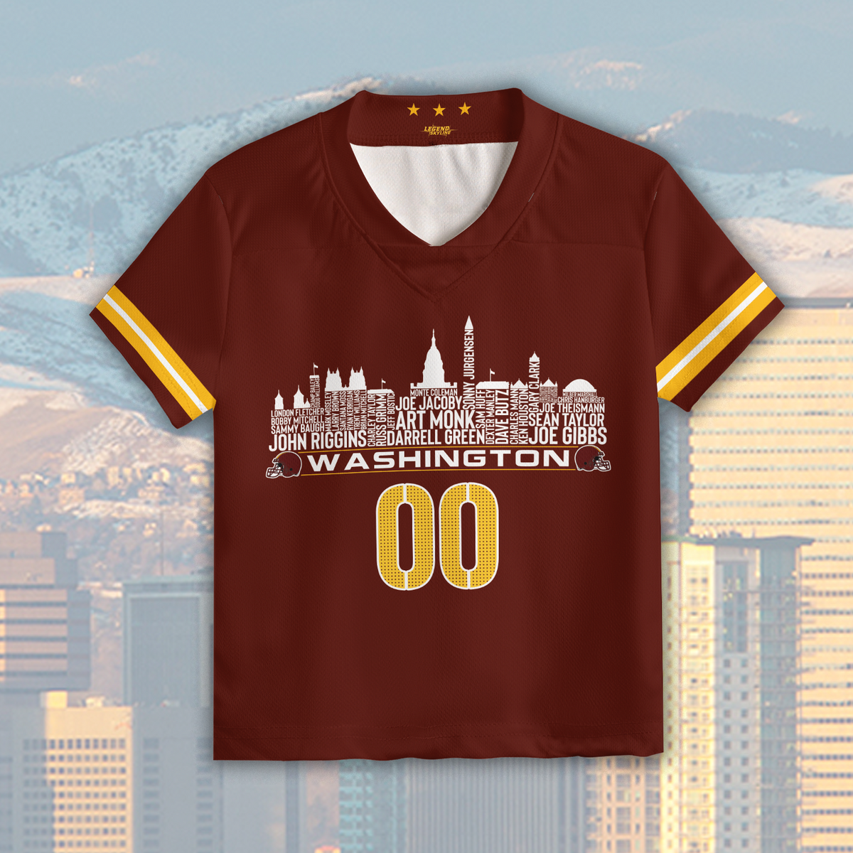 Washington Jersey Custom Football Greatest Of All Time Team Legends Washington D.C Skyline Jersey Shirt Personalized Embroidery Name Number