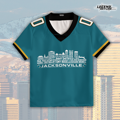 Jacksonville Jersey Custom Football Greatest Of All Time Team Legends Jacksonville City Skyline Jersey Shirt, Personalized Embroidery Name Number